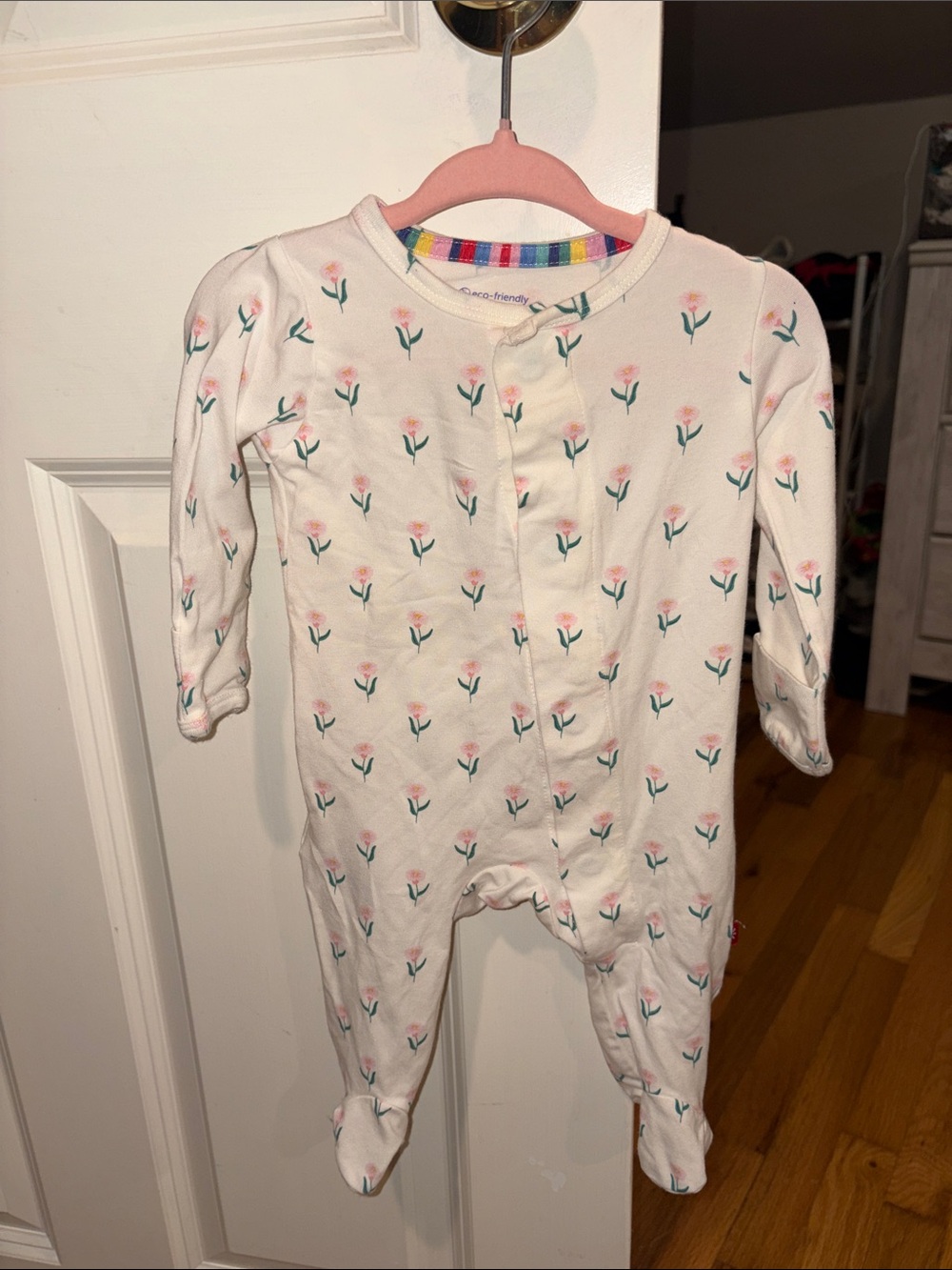 Magnetic Me White Footed One-Piece with Pink Tulip Print